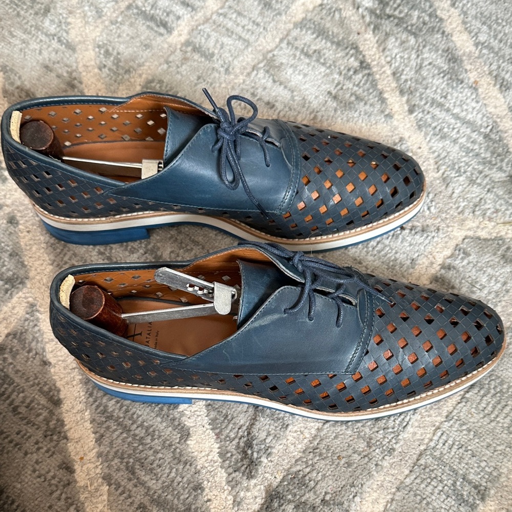 Aquatalia Men's Navy Cutout Leather Oxfords